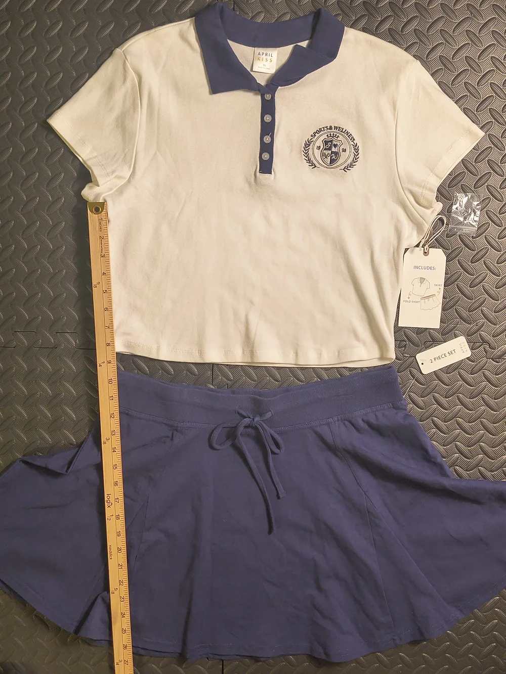 April Kiss Navy White 2 Piece Tennis Polo Skirt Set XL NWT Pickleball Preppy